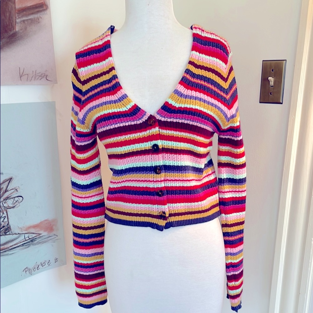 Forever 21 Colorful Striped V-neck  Cardigan Sweater, size M.